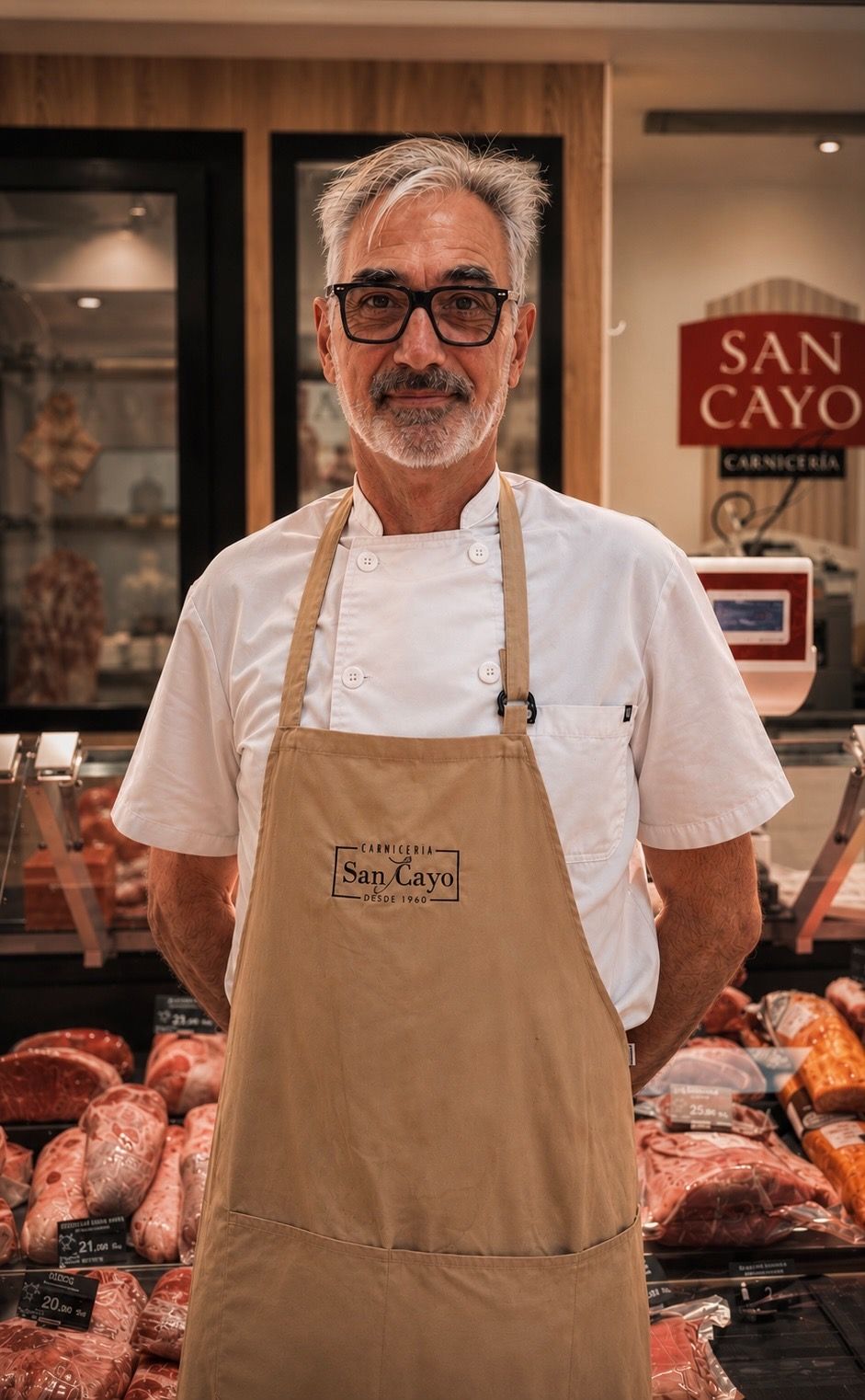 Juan Carlos, al frente de Carnicería San Cayo en el Mercado de Las Ventas, Madrid